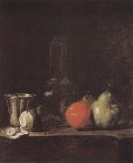 Jean Baptiste Simeon Chardin Silver wine bottle lemon apple pear oil painting reproduction